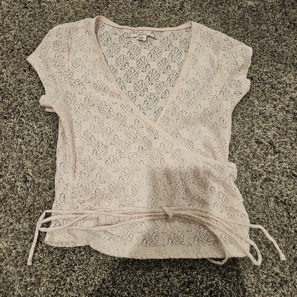 Kimchi Blue Pink Wrap Top V Neck Faux Wrap Cami Crop Top M - Picture 1 of 9